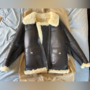 Burberry Shearling Lined Black Leather Jacket